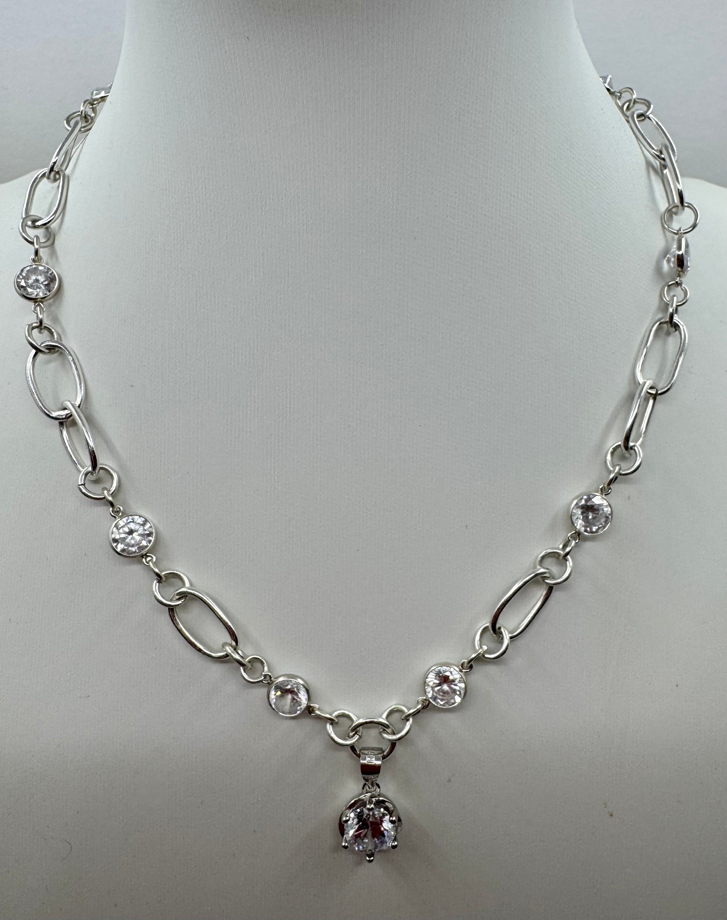 Handmade Sterling Silver Paperclip Choker Necklace with Lab Grown Diamond Pendant