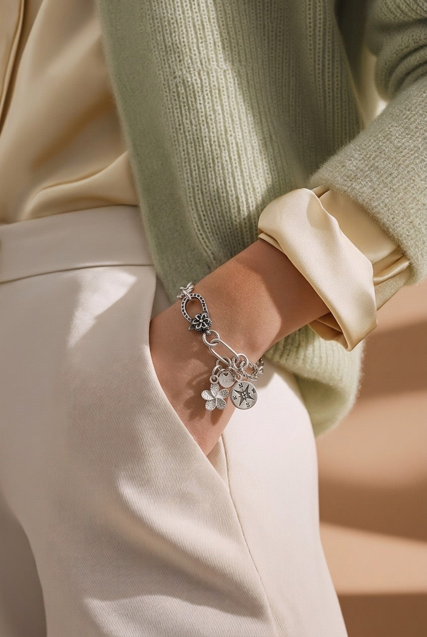 Sterling Silver Papereclip Charm Bracelet-Handcrafted Link Bracelet