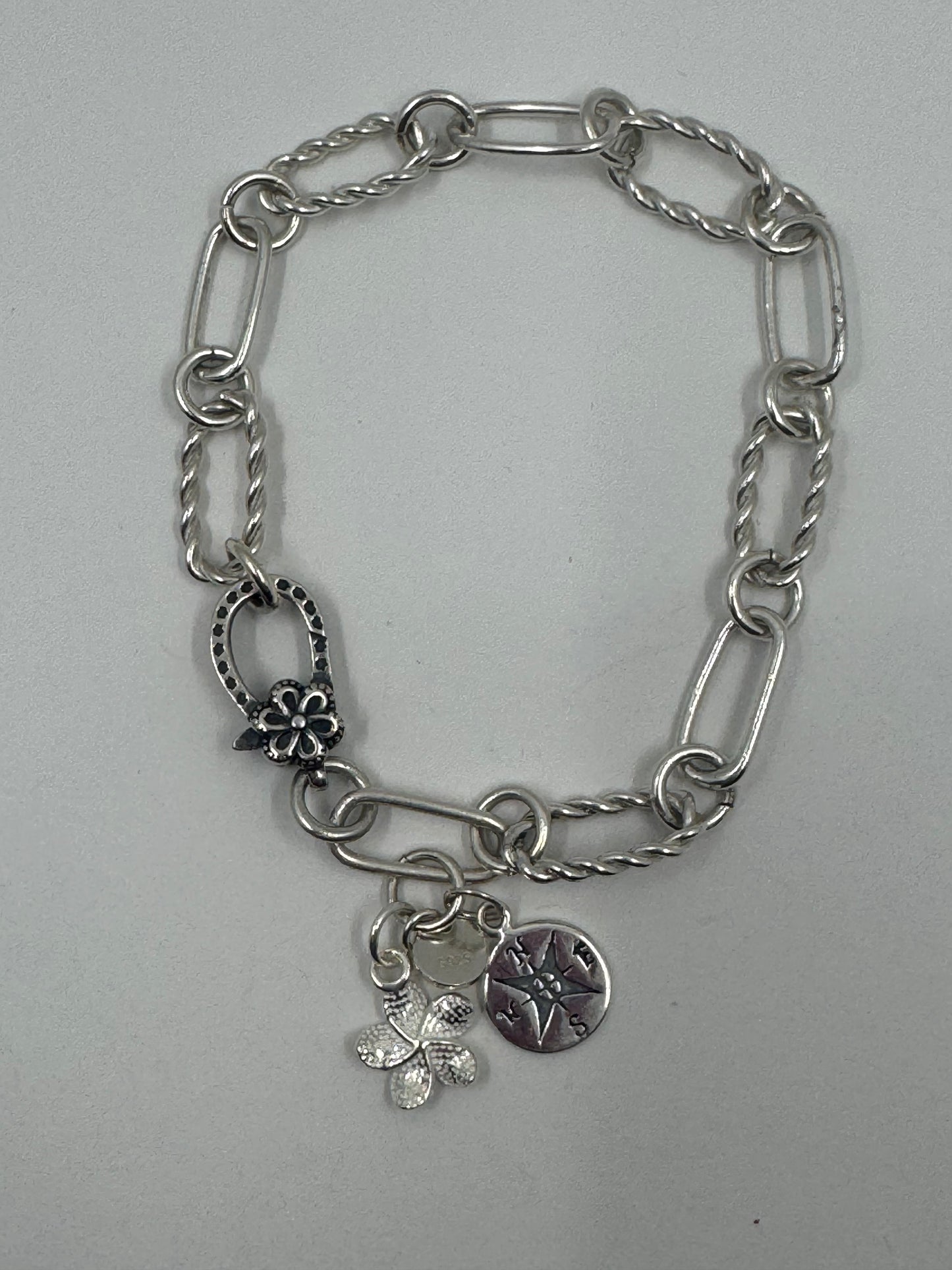 Sterling Silver Papereclip Charm Bracelet-Handcrafted Link Bracelet