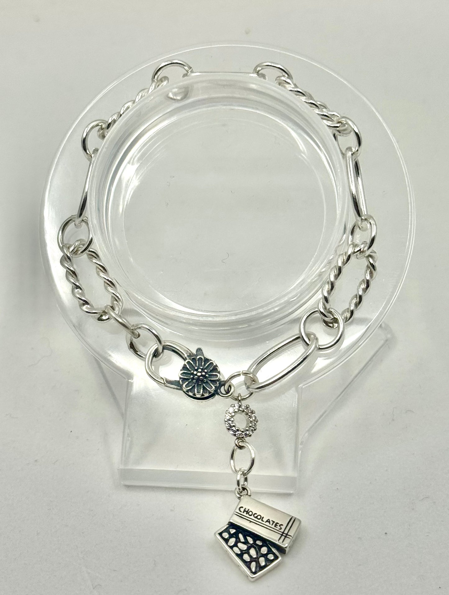 Sterling Silver Papereclip Charm Bracelet-Handcrafted Link Bracelet