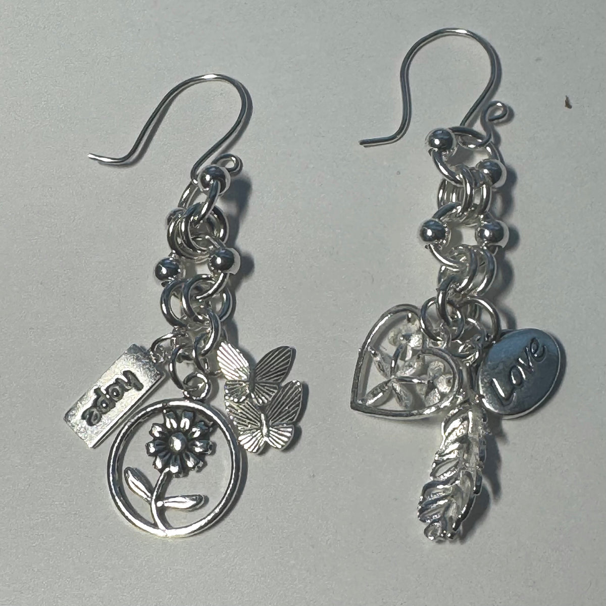 Handmade Sterling Silver Chain Maille Charm Earrings
