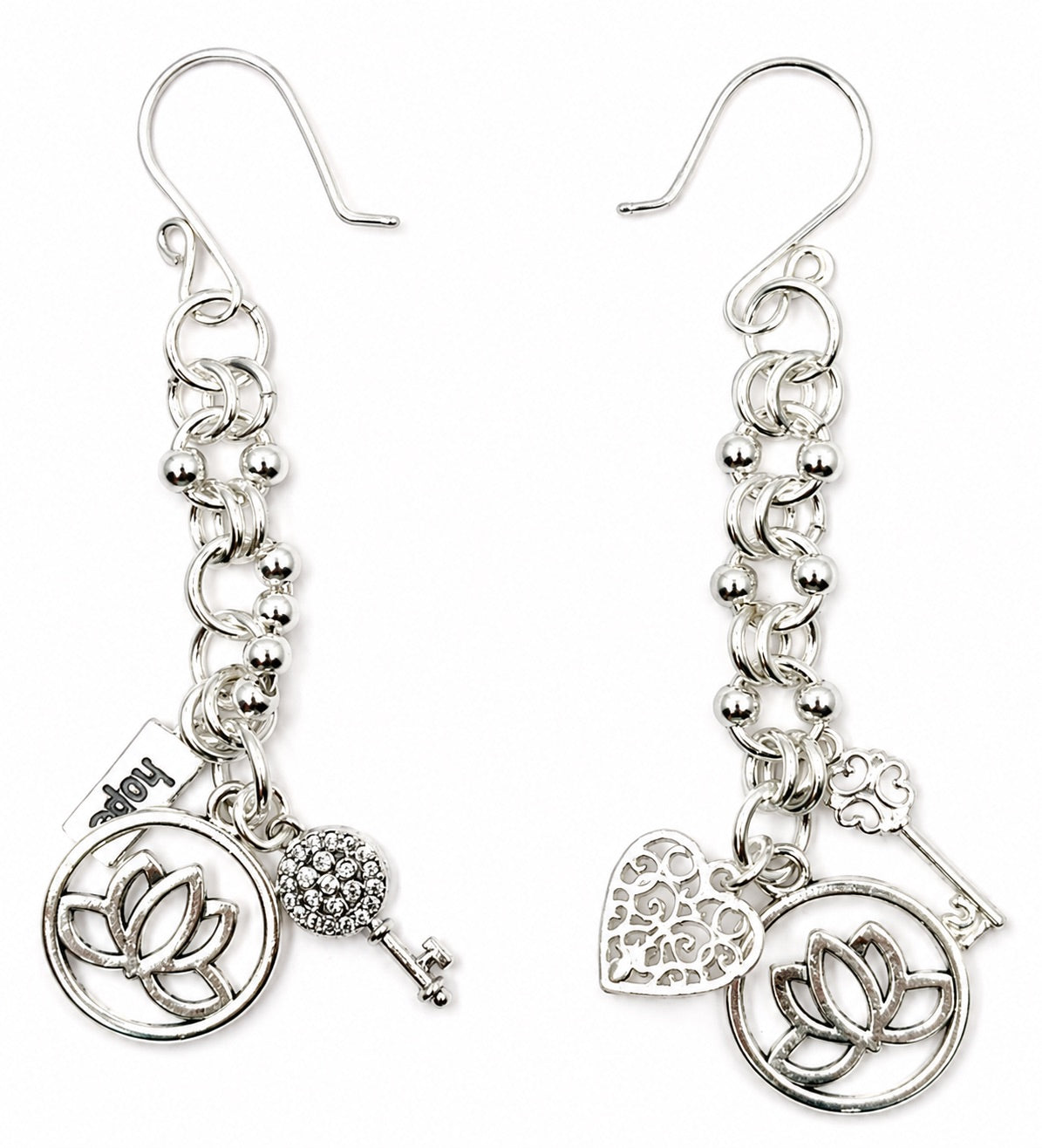 Contemporary Sterling Silver Artisan Drop Earrings with Charms