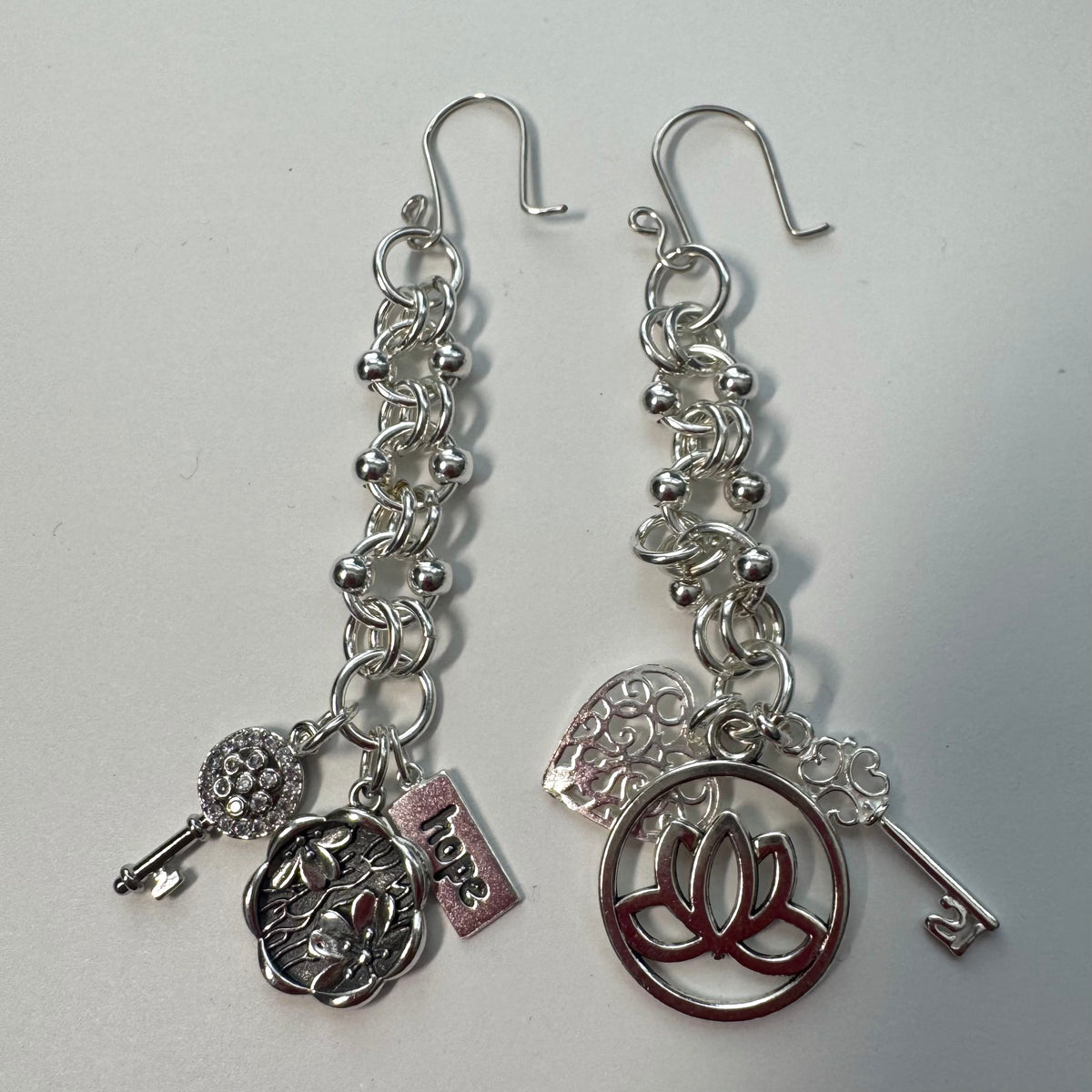 Handmade Sterling Silver Chain Maille Charm Earrings