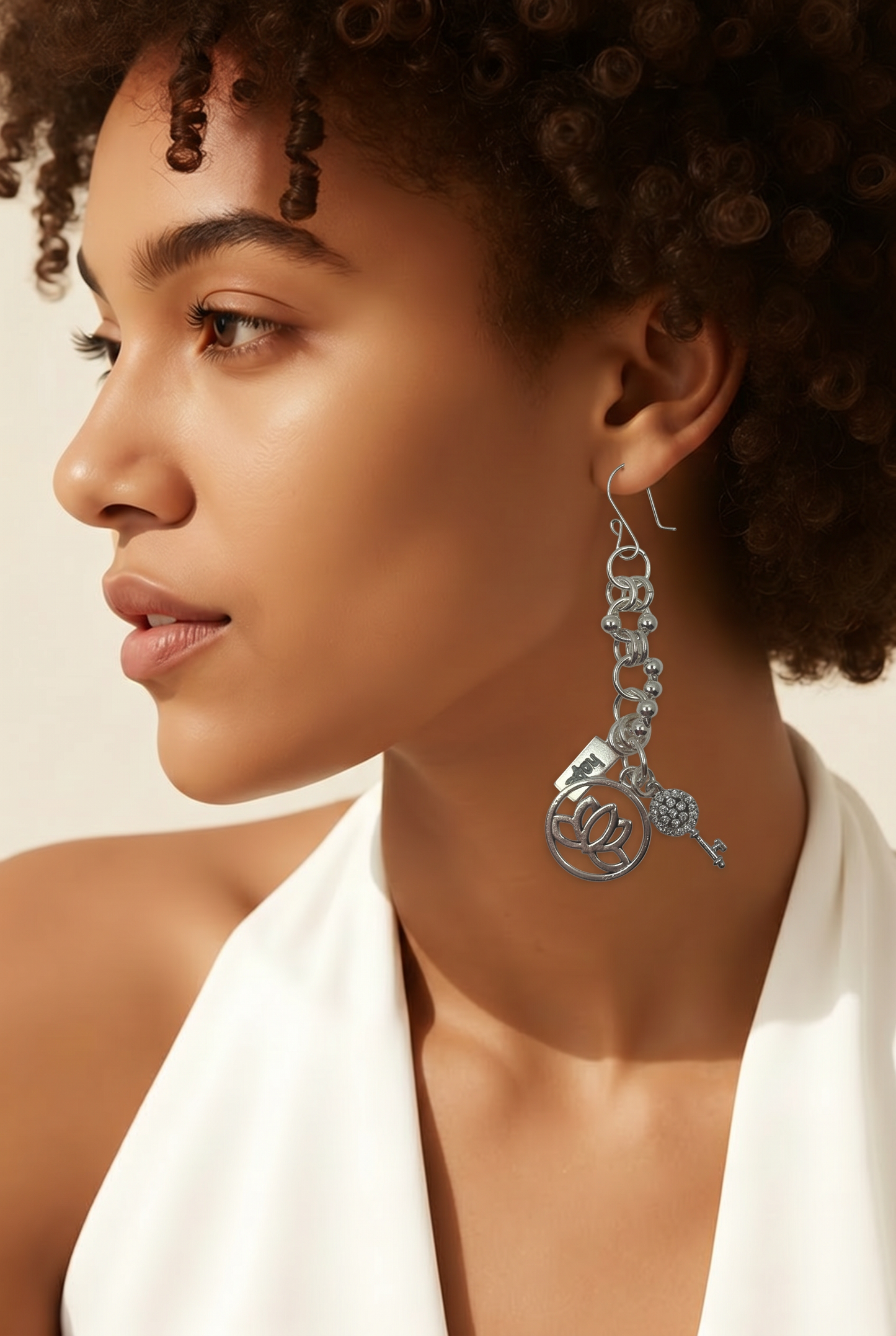 Contemporary Sterling Silver Artisan Drop Earrings with Charms