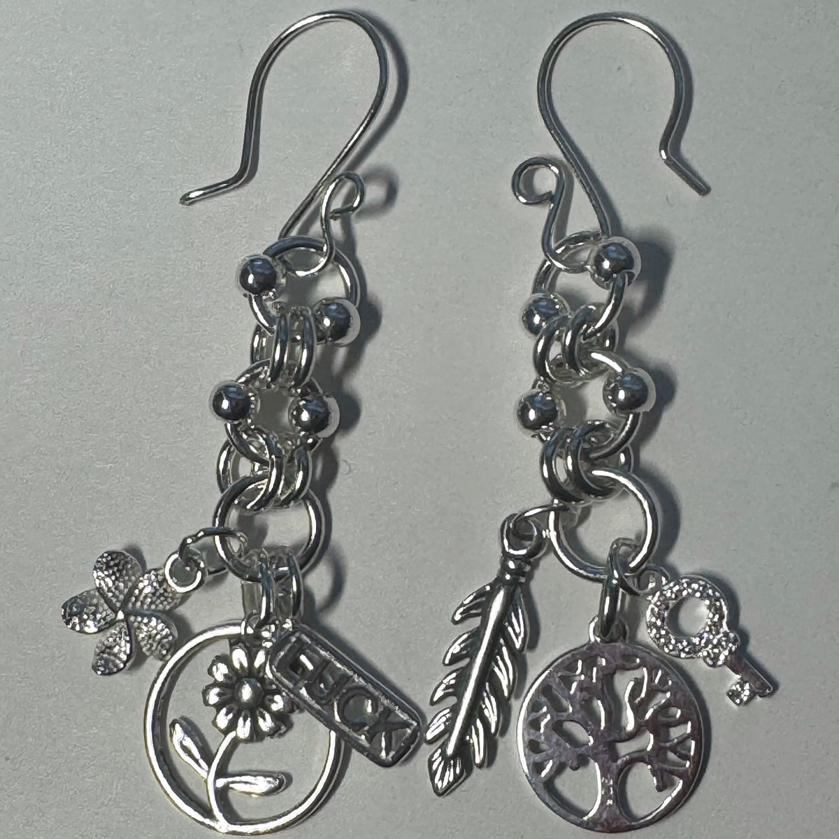 Handmade Sterling Silver Chain Maille Charm Earrings