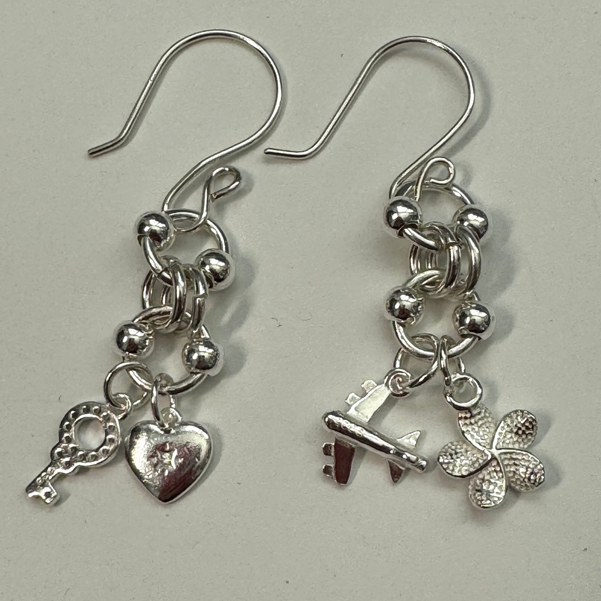 Handmade Sterling Silver Chain Maille Charm Earrings